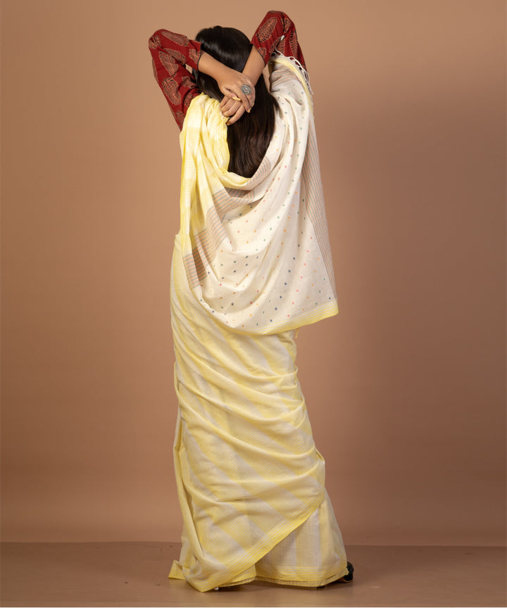 Light yellow handwoven cotton jamdani saree