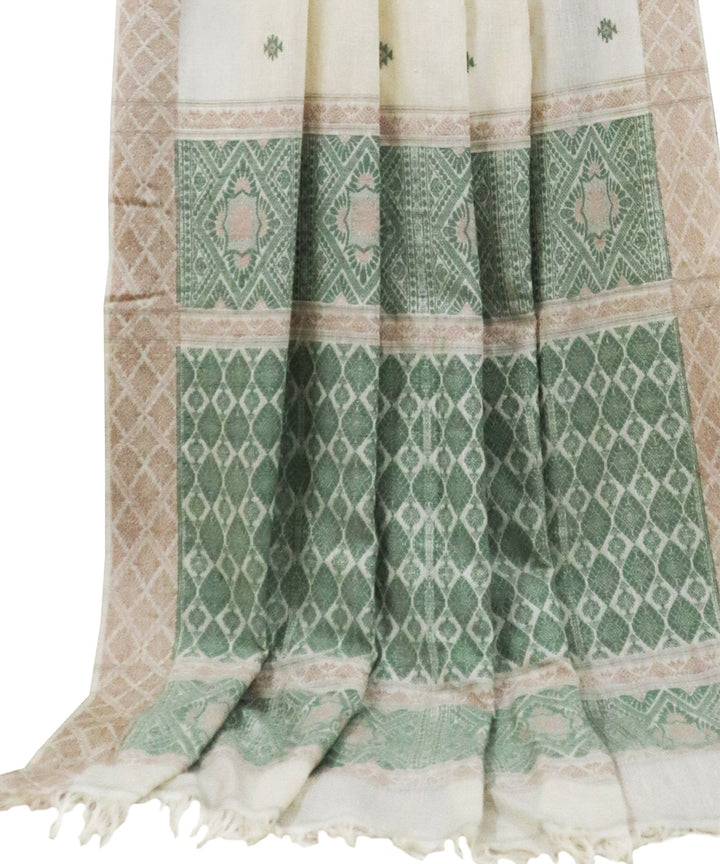 White green handloom eri silk and cotton assam saree