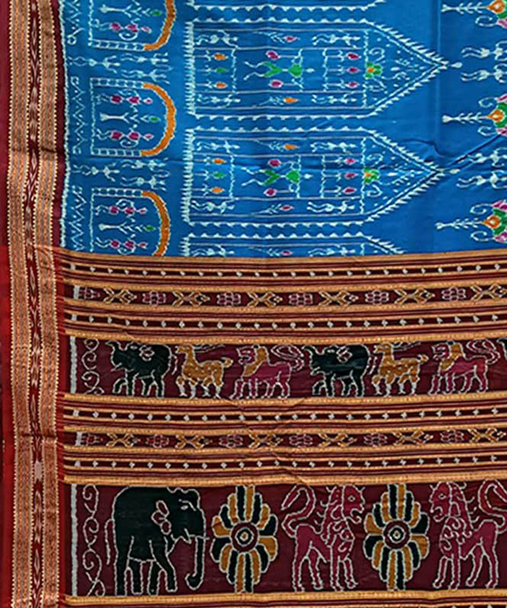 Sky blue maroon handwoven khandua silk saree