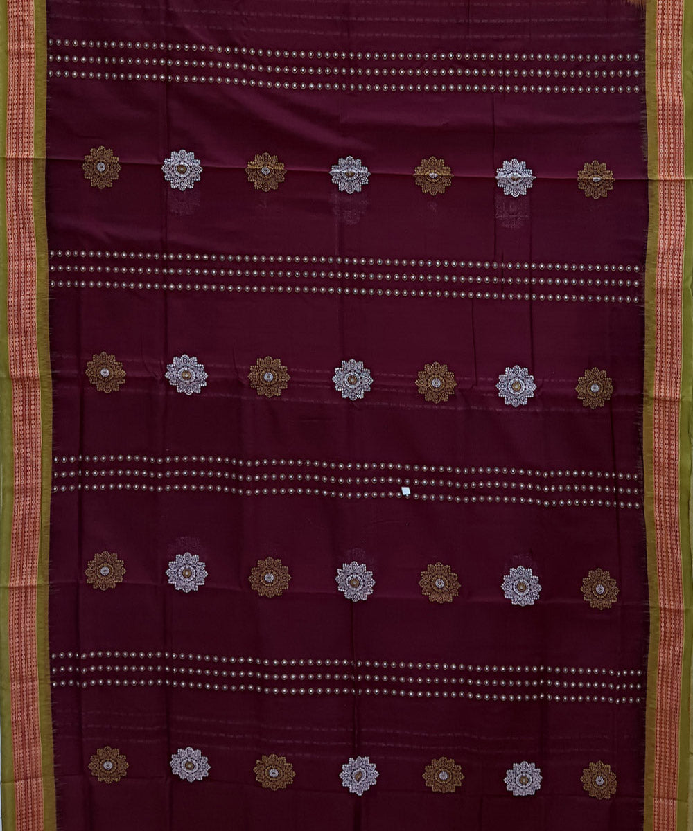 Maroon mustard handwoven bomkai cotton saree
