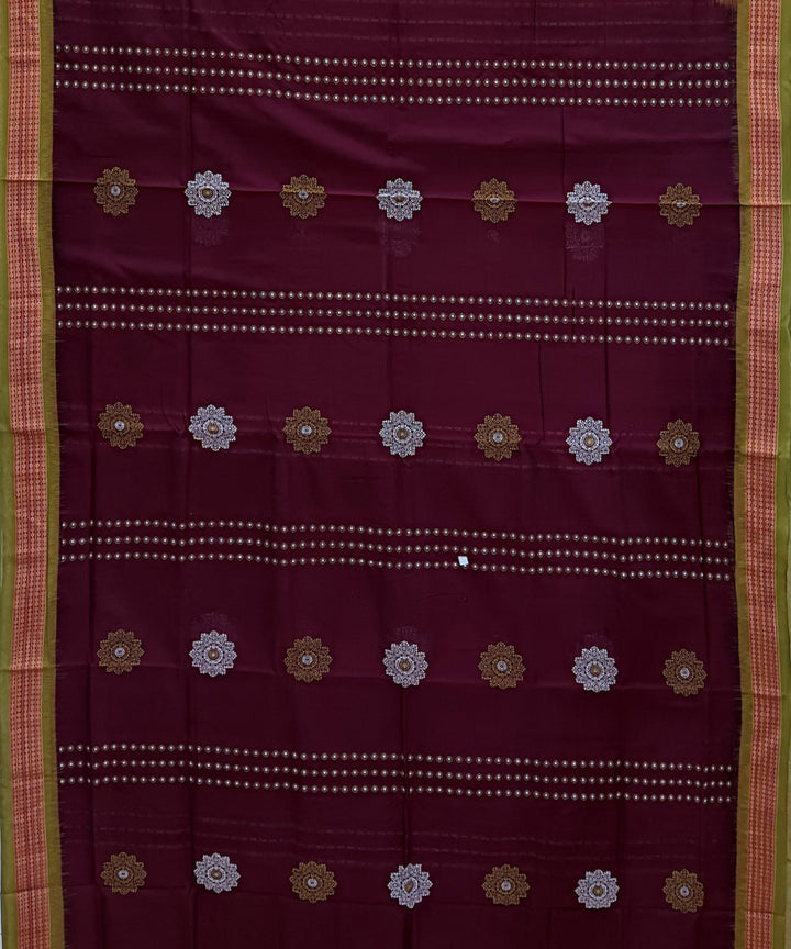 Maroon mustard handwoven bomkai cotton saree