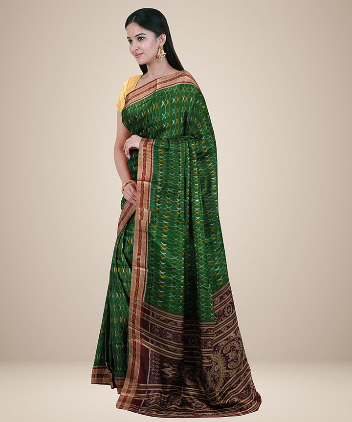 Dark green maroon silk handwoven khandua saree