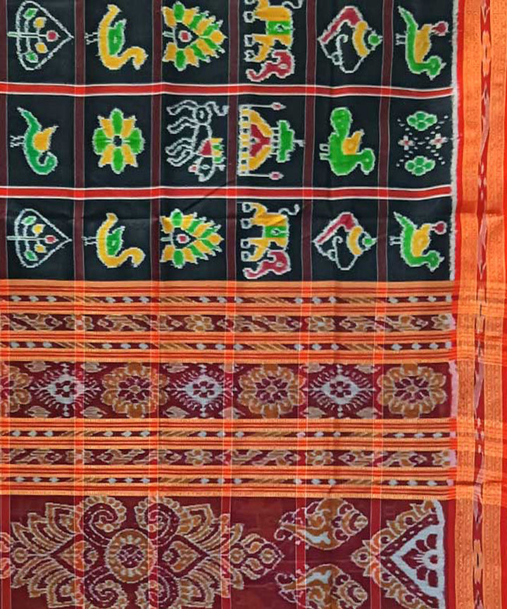 Black maroon handwoven khandua silk saree