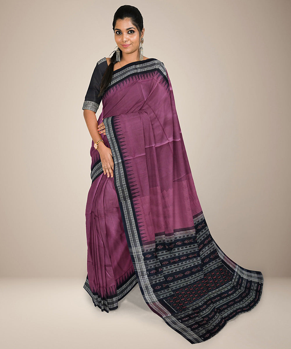 Mauve black handwoven cotton sambalpuri saree