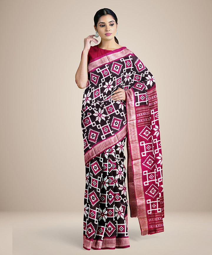 Black maroon silk handwoven sambalpuri saree