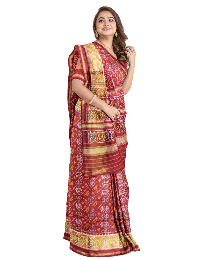 Maroon silk handloom patola saree