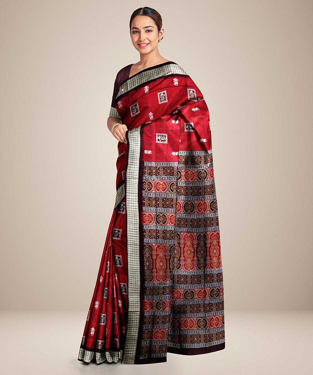 Red black silk handwoven bomkai saree