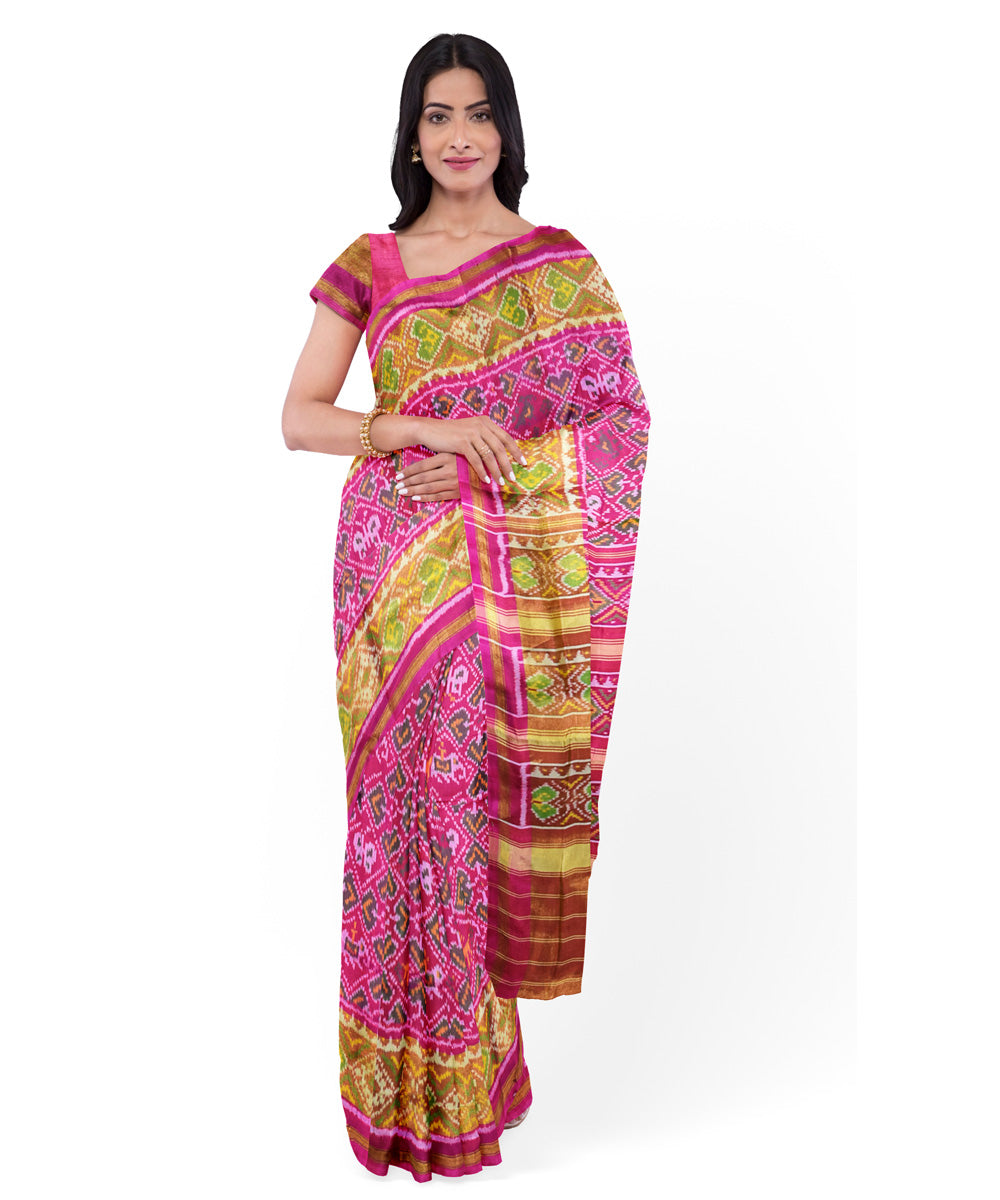 Patola pink silk handwoven saree