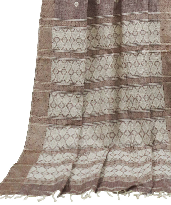 Brown white handloom eri silk assam saree