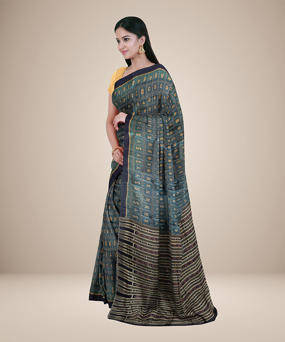 Grey black silk handwoven khandua saree