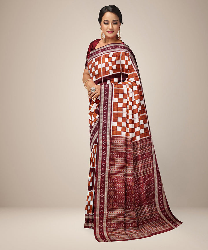 Brown maroon silk handwoven sambalpuri saree