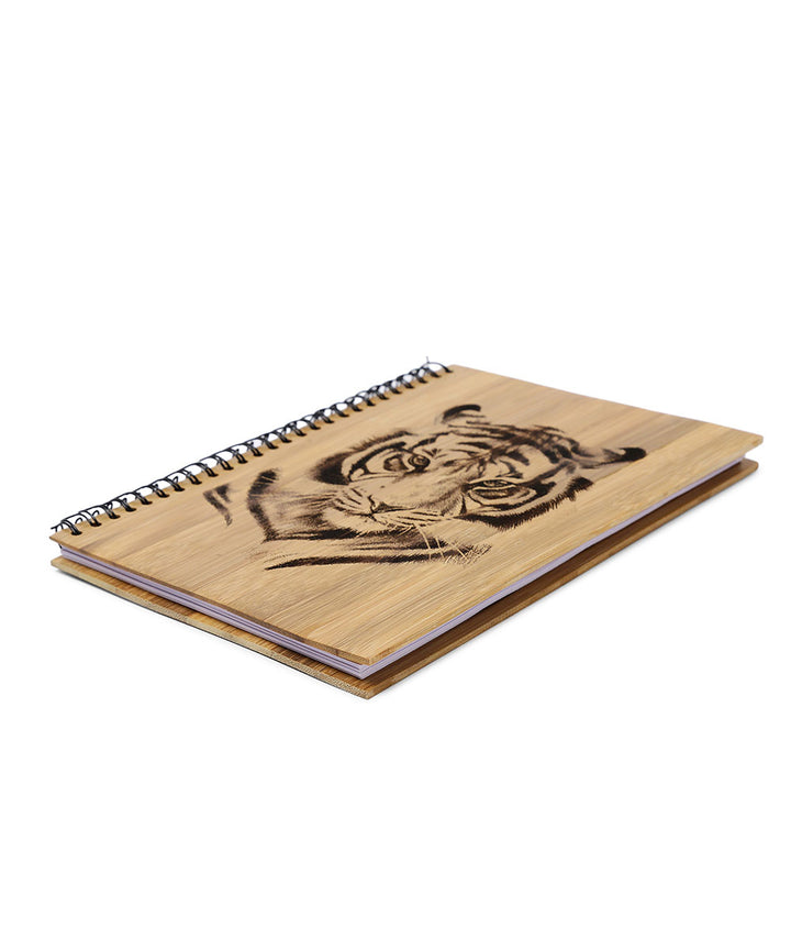 Brown natural hand printed bamboo wood notebook 150 pages