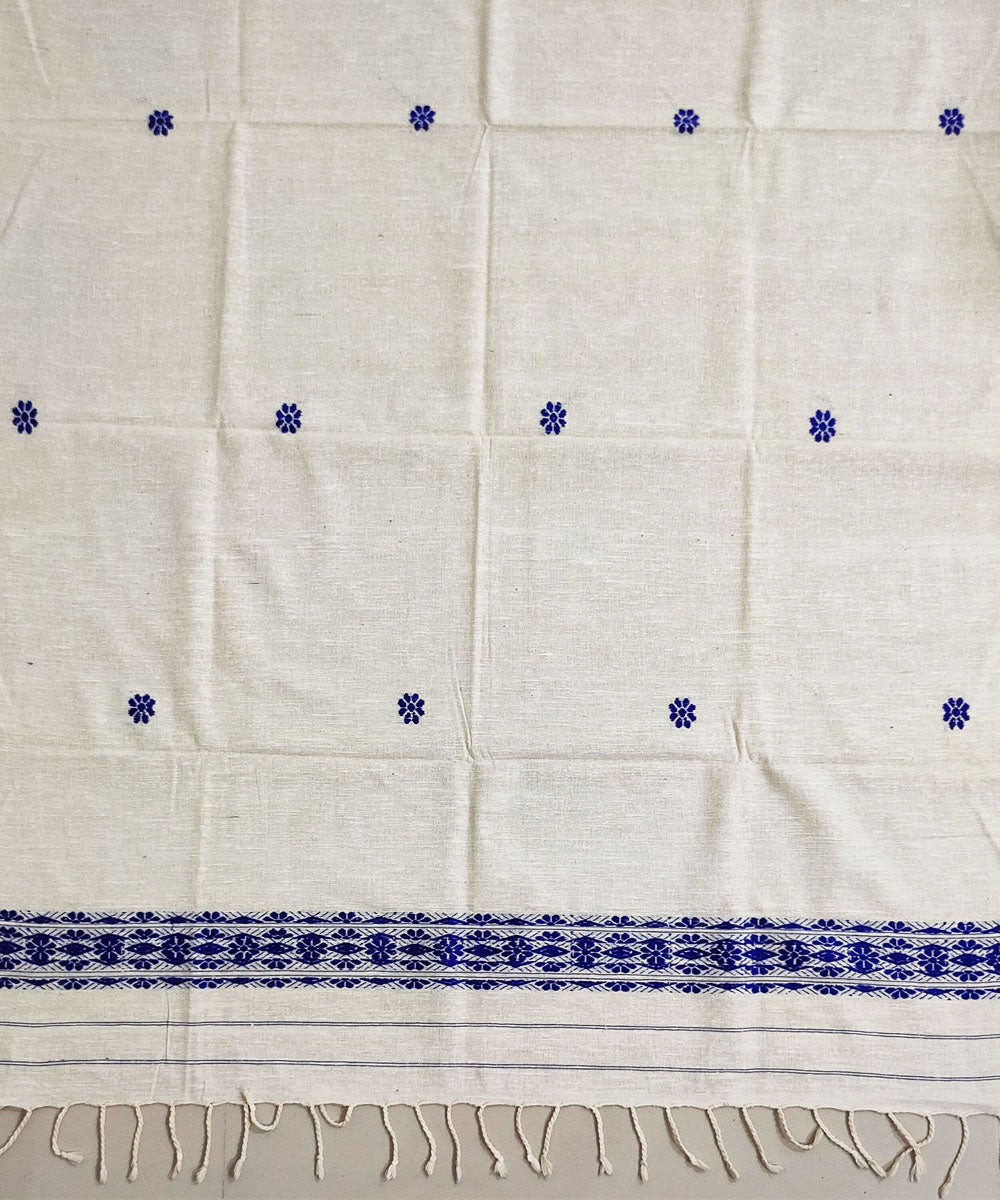 Cream blue handloom eri silk assam stole