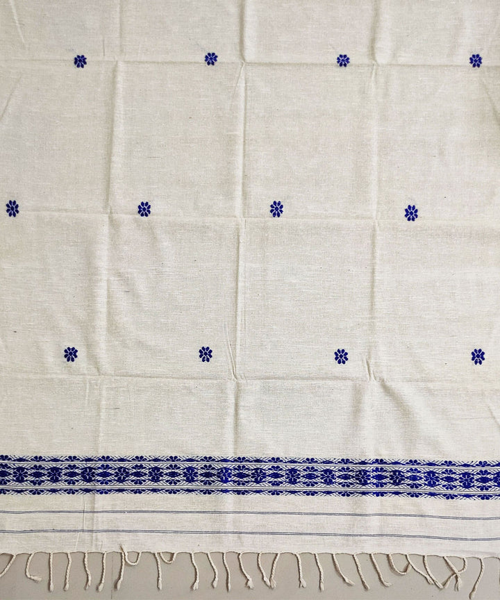 Cream blue handloom eri silk assam stole