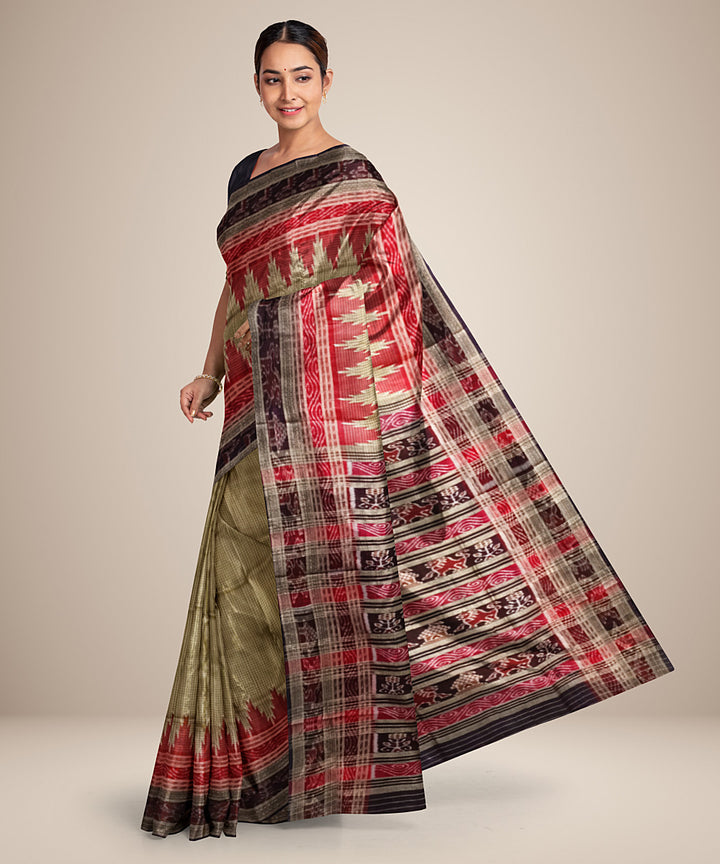 Beige black silk handwoven khandua saree