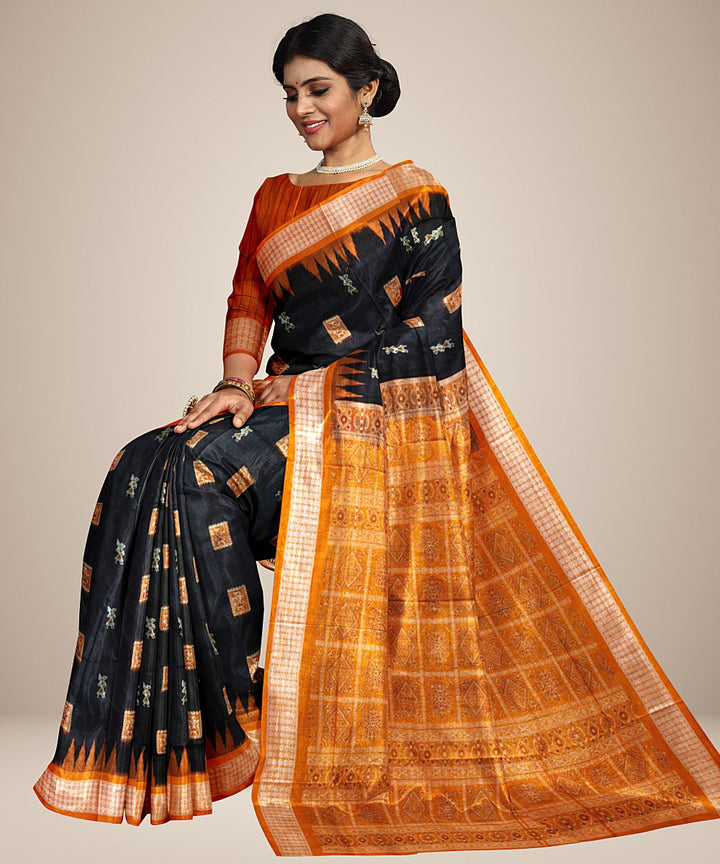 Black mustard silk handwoven bomkai saree