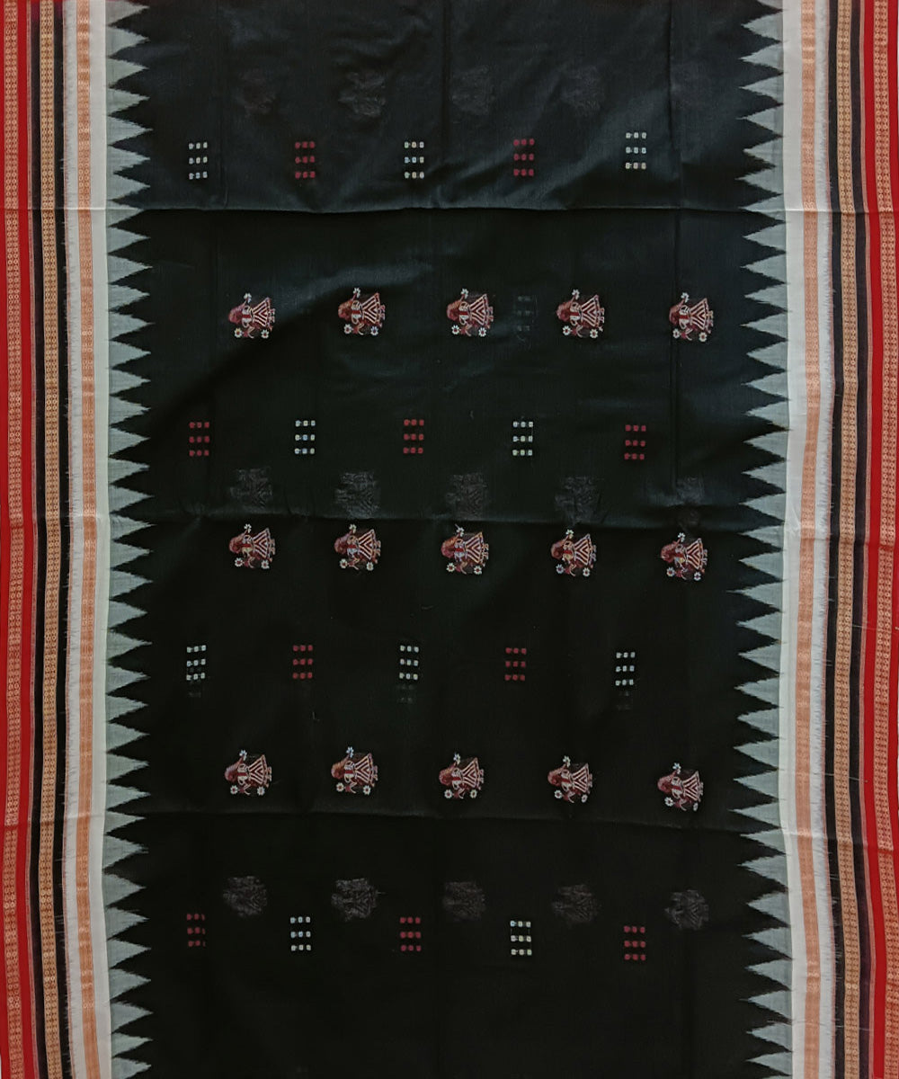 Black red handwoven bomkai cotton saree