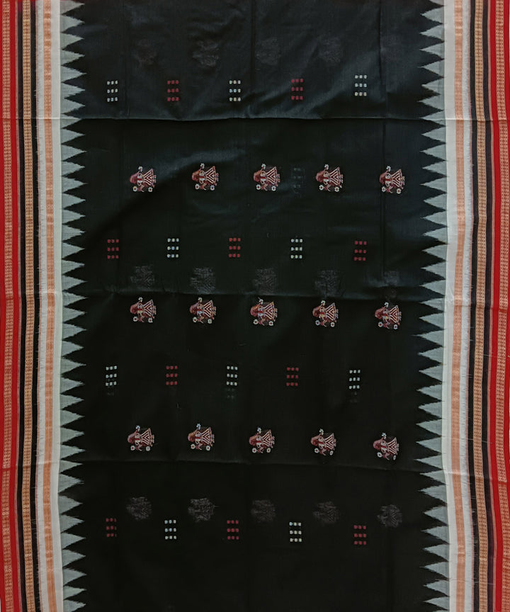 Black red handwoven bomkai cotton saree