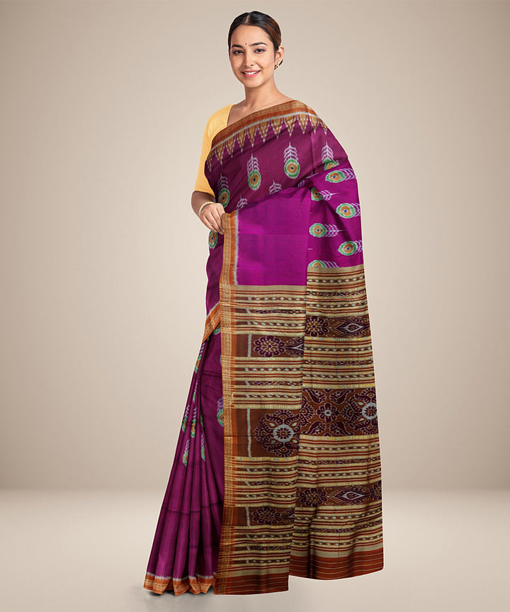 Purple brown silk handwoven khandua saree