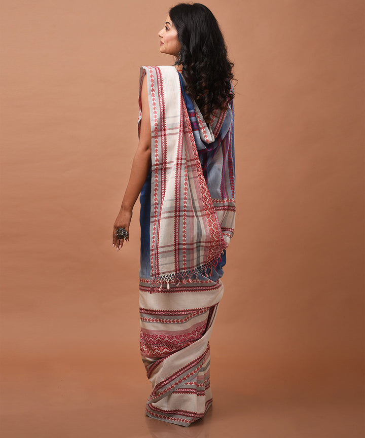 Indigo blue handwoven cotton jamdani saree