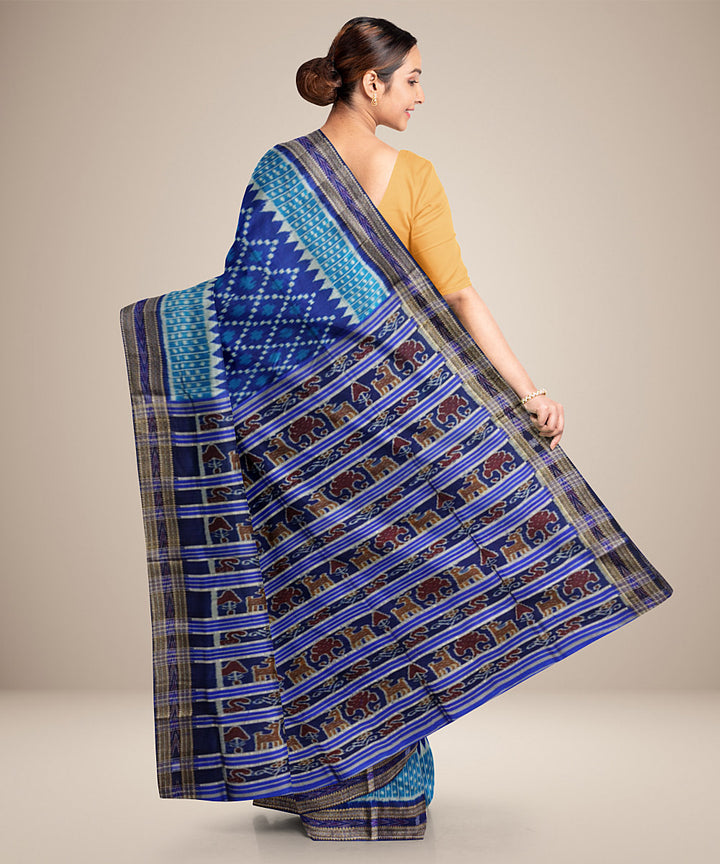 Navy blue and black handwoven silk khandua saree