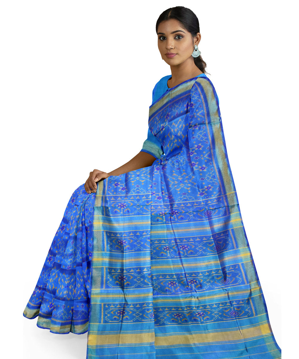 Blue turquoise silk handloom patola saree