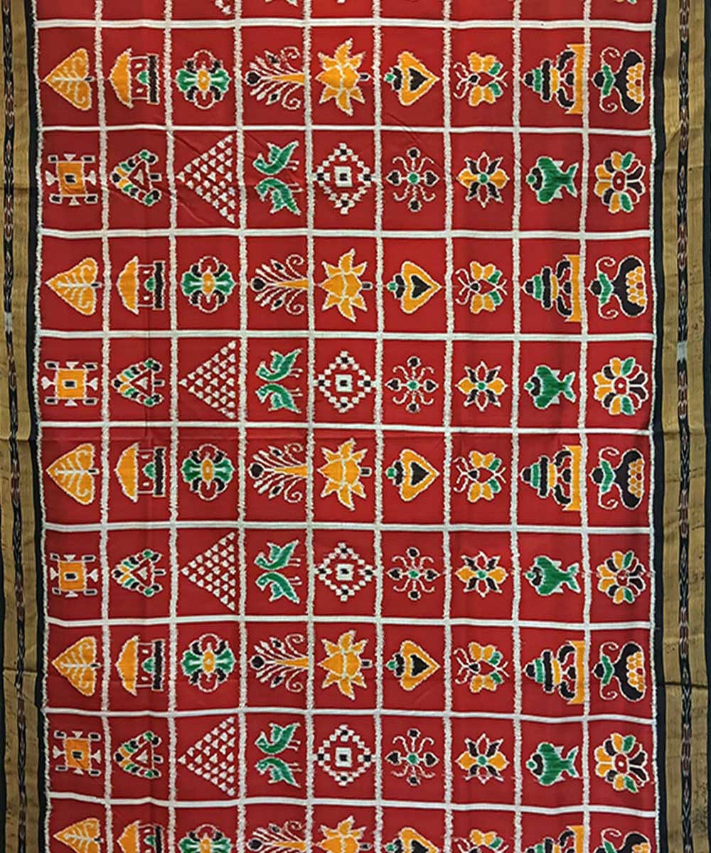 Maroon black handwoven khandua silk saree