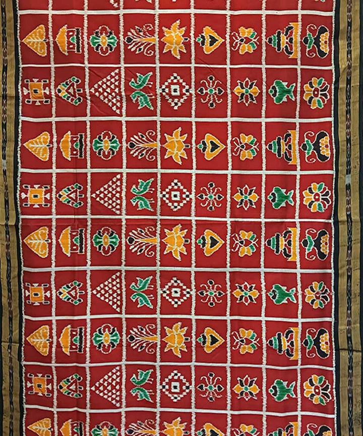 Maroon black handwoven khandua silk saree