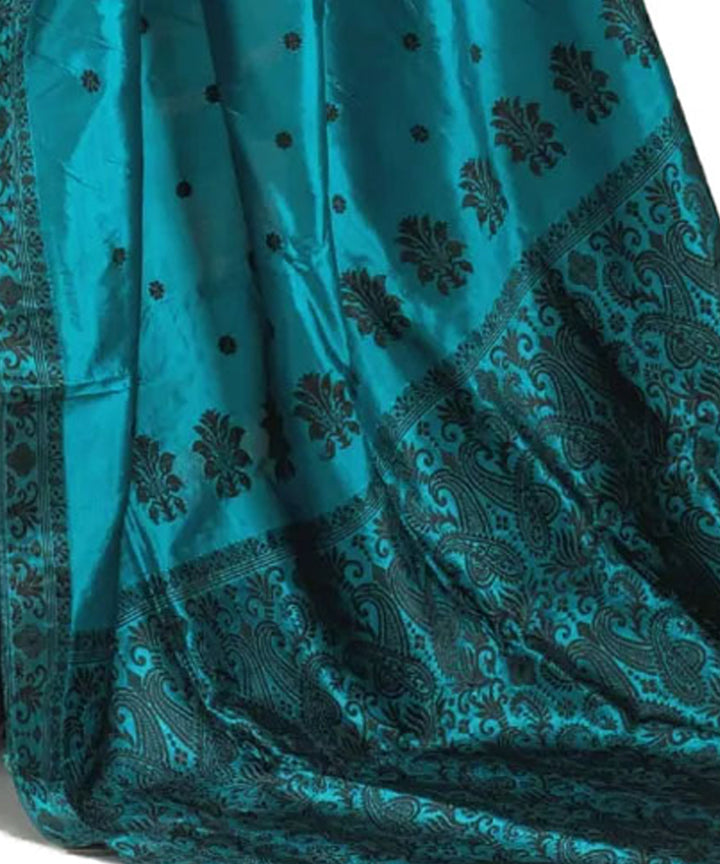 Sky blue black silk handloom assam saree
