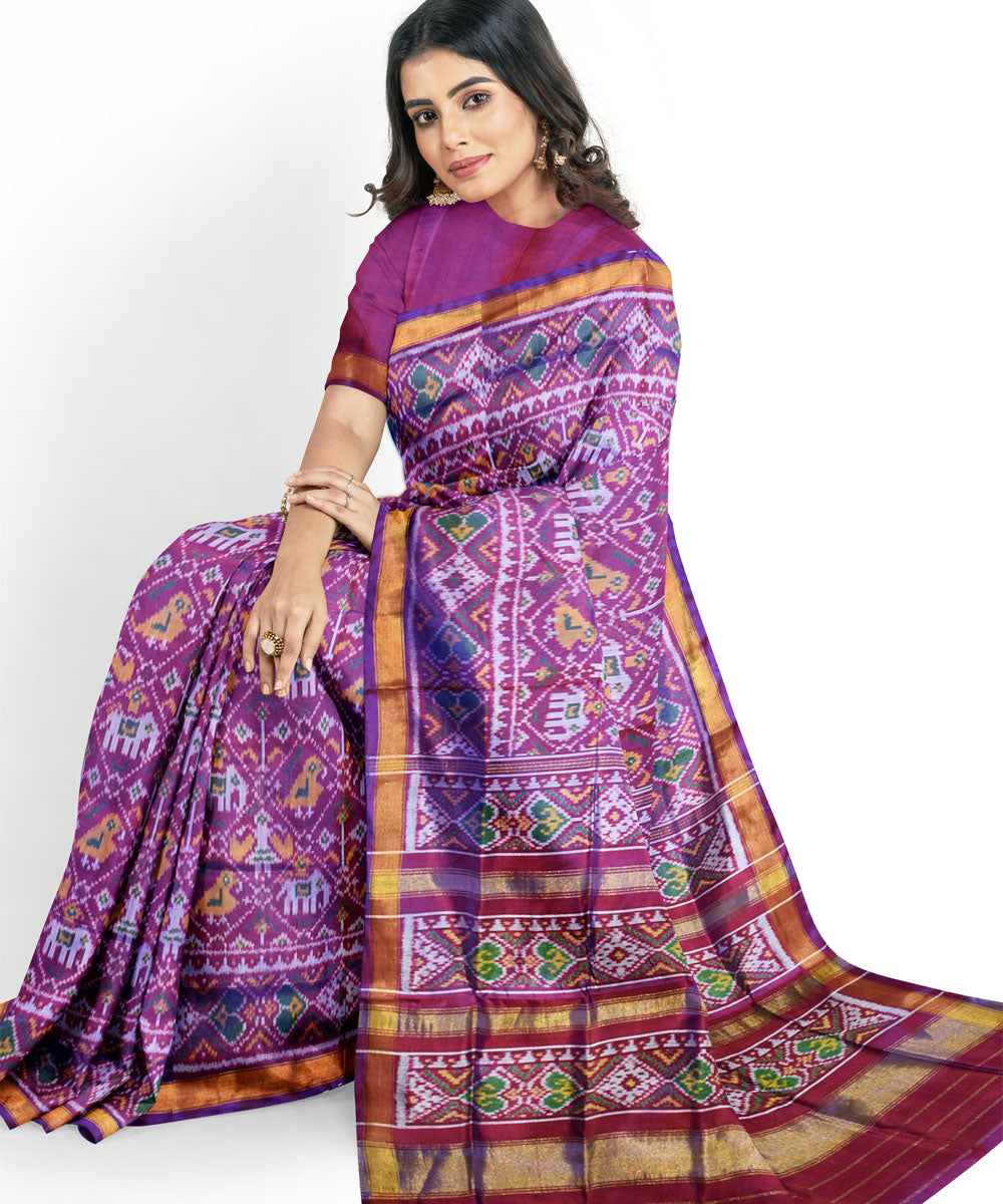 Purple handwoven silk patola saree