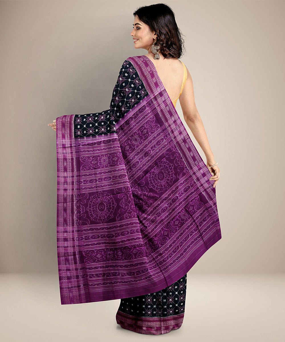 Black pink handwoven cotton sambalpuri saree