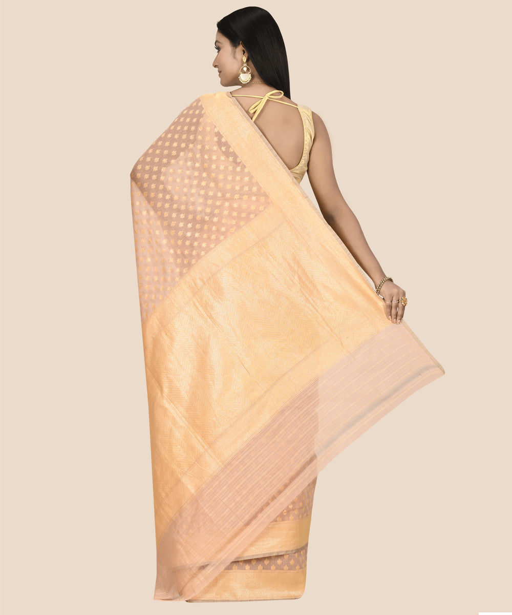 Cream peach silk handloom banarasi saree