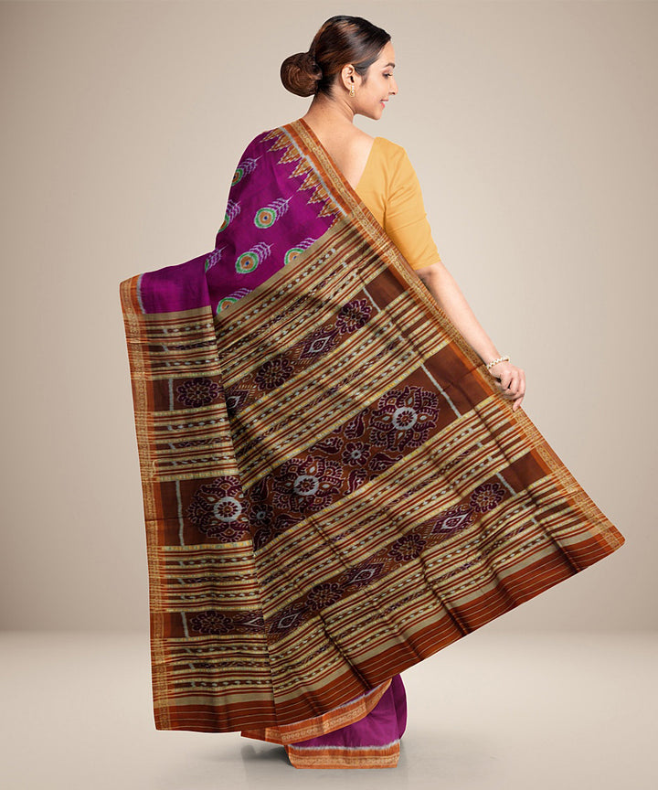 Purple brown silk handwoven khandua saree