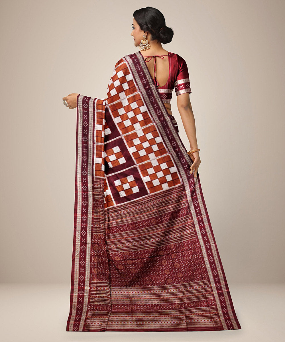 Brown maroon silk handwoven sambalpuri saree