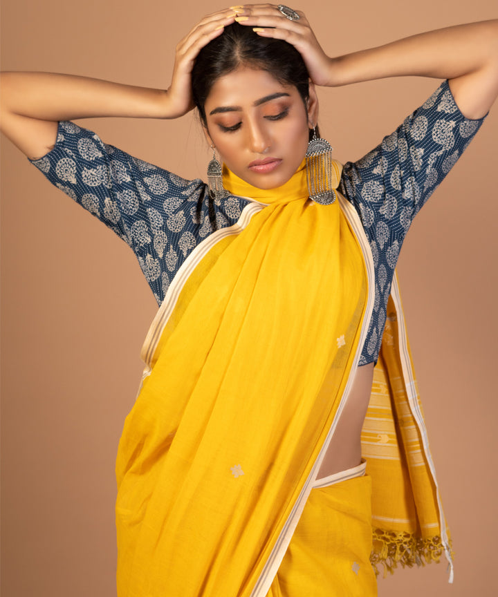 Yellow handwoven cotton jamdani saree