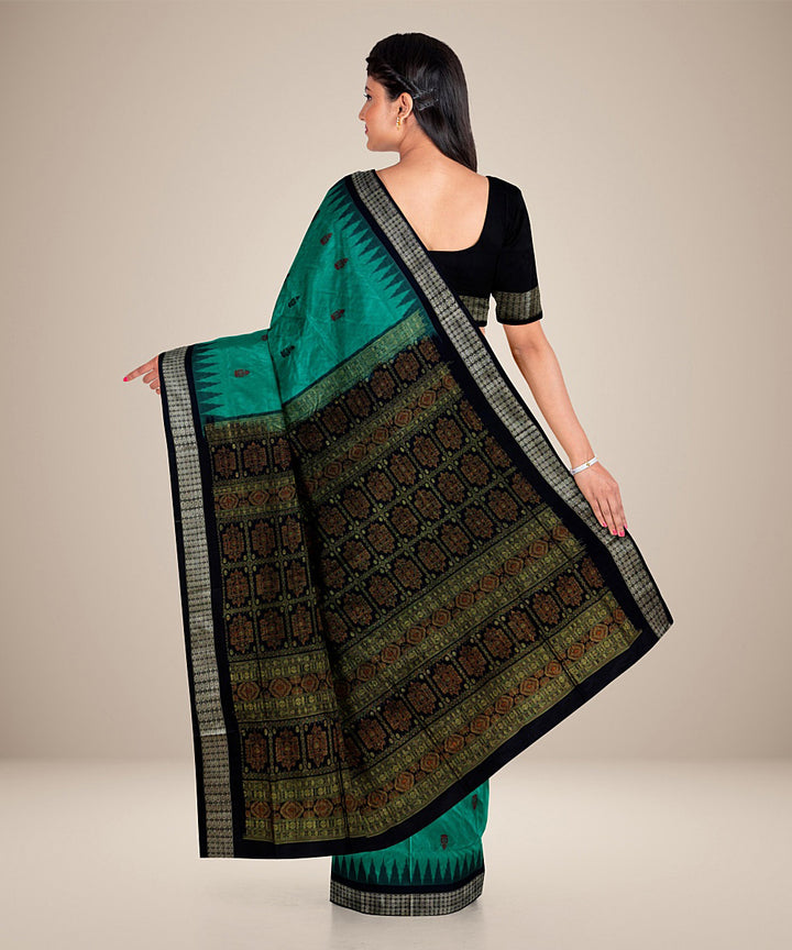 Cyan green black handwoven silk bomkai saree