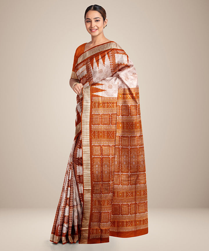 White orange silk handwoven bomkai saree