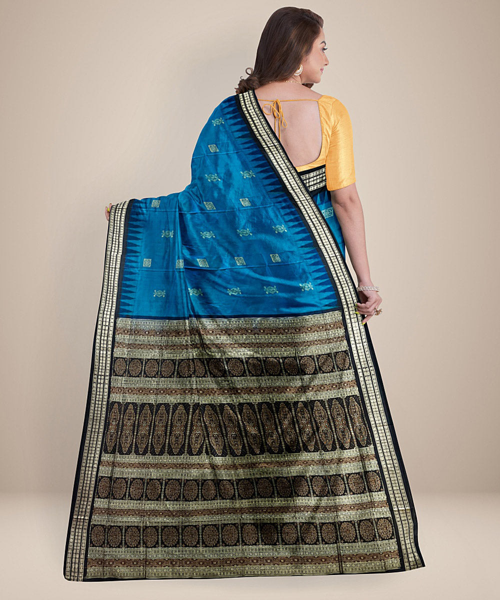 Sky blue black silk handwoven bomkai saree