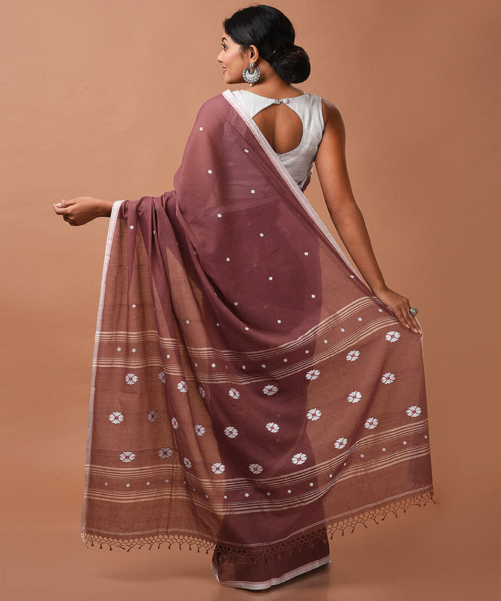Brown handwoven cotton jamdani saree