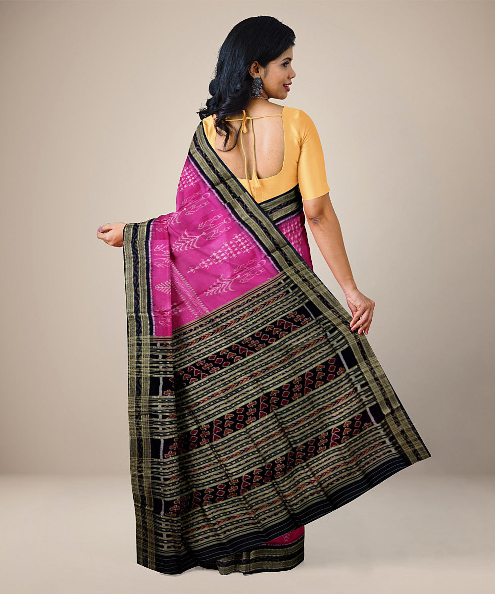 Fuchsia black silk handwoven khandua saree