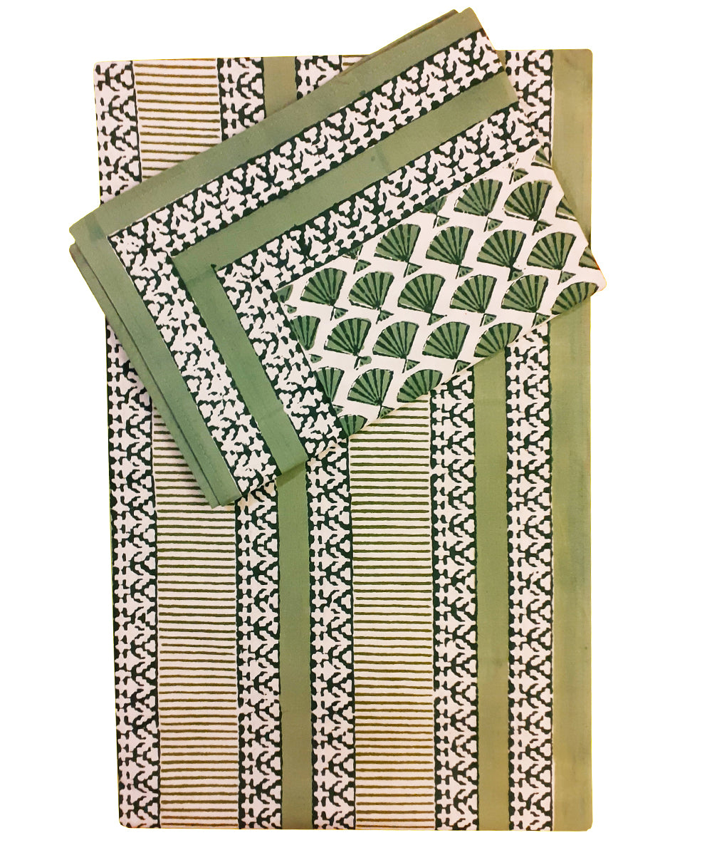 White handblock print cotton single bed sheet with pillow cover