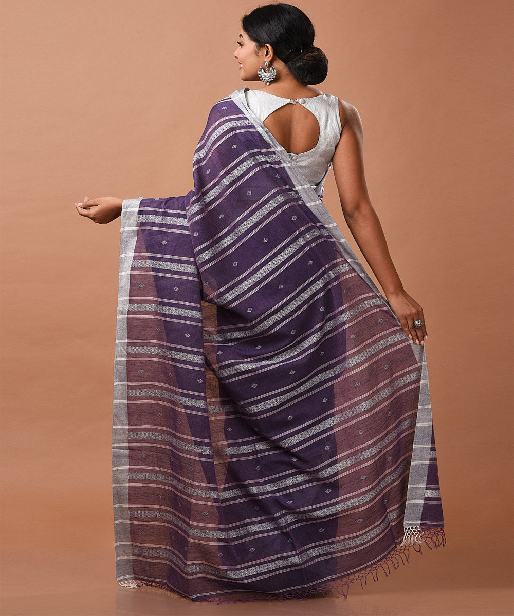 Violet blue handwoven cotton jamdani saree