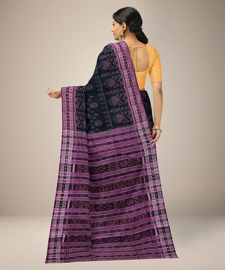 Black purple handwoven cotton sambalpuri saree