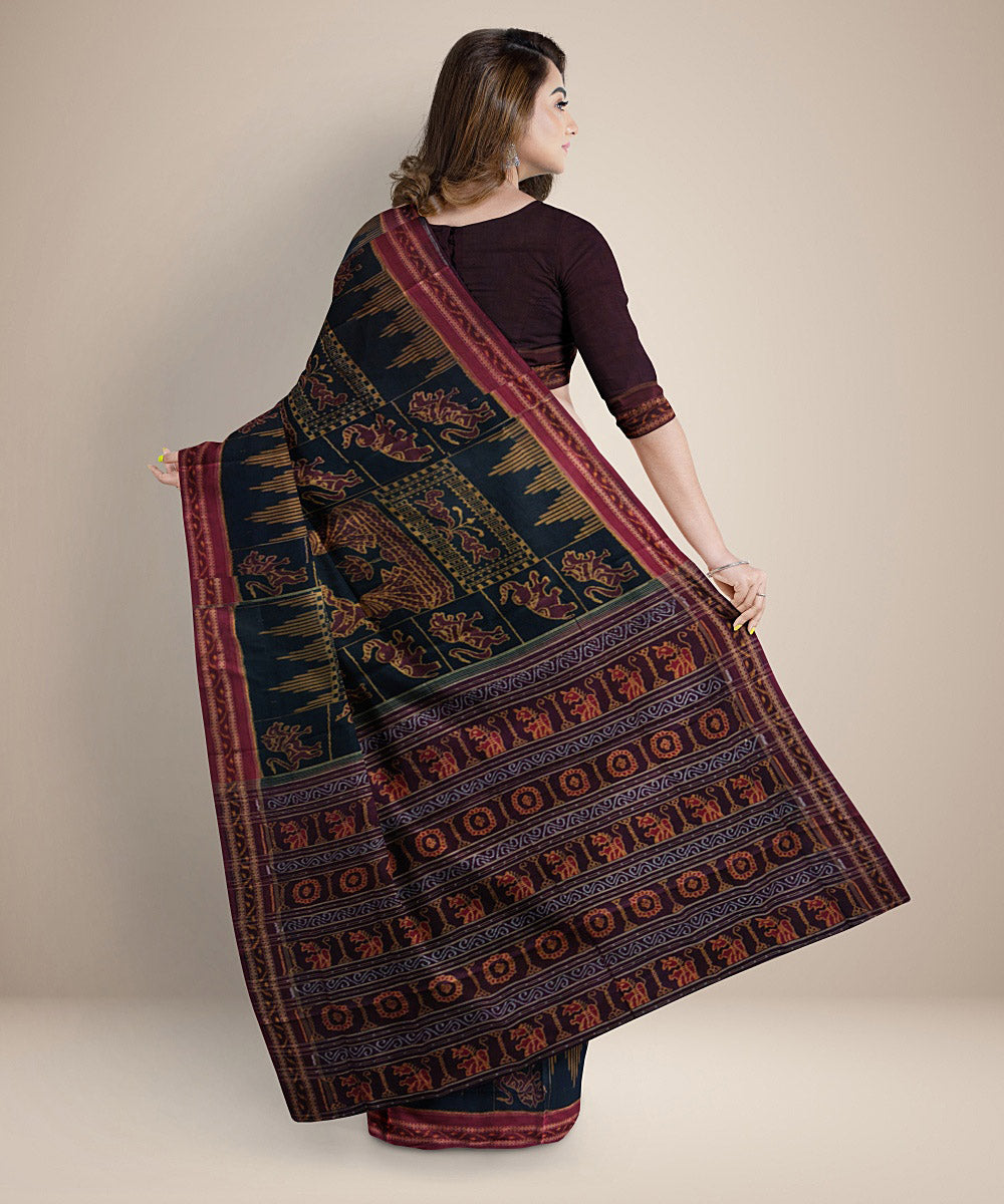 Black maroon cotton handwoven sambalpuri saree