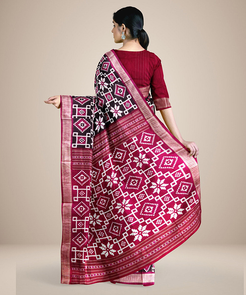 Black maroon silk handwoven sambalpuri saree