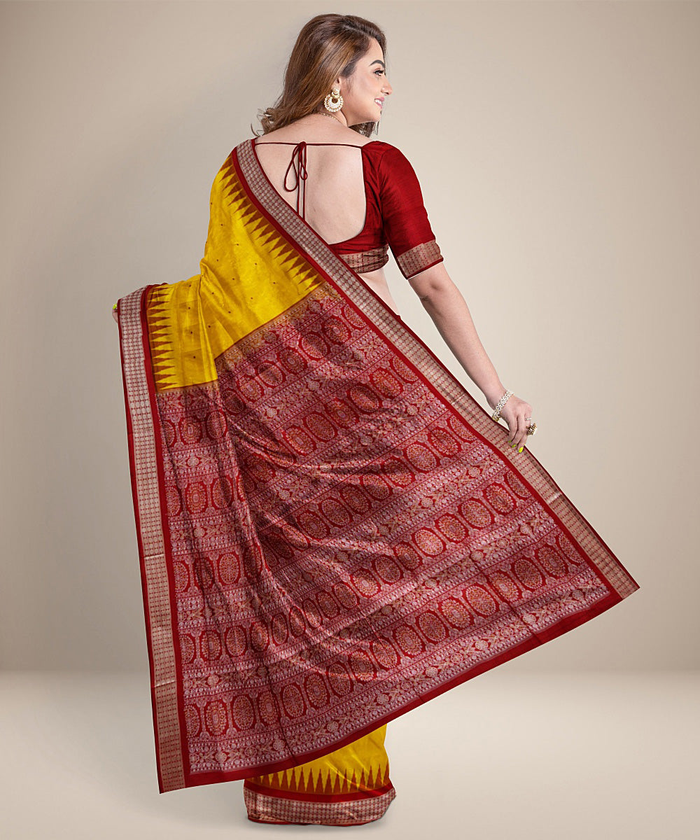 Yellow red silk handwoven bomkai saree