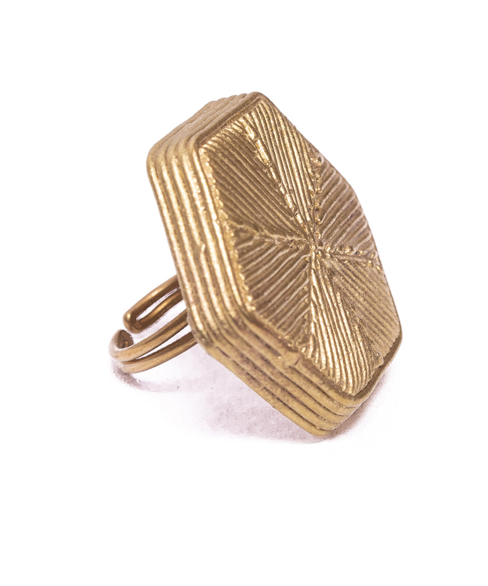 Golden dhokra brass honeycomb finger ring