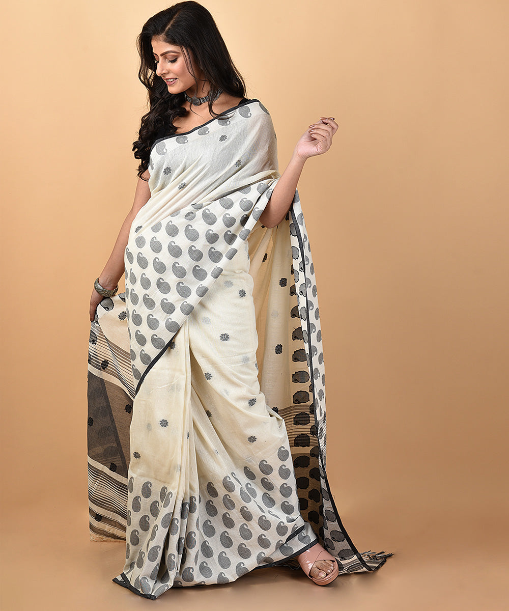 White handwoven cotton jamdani saree