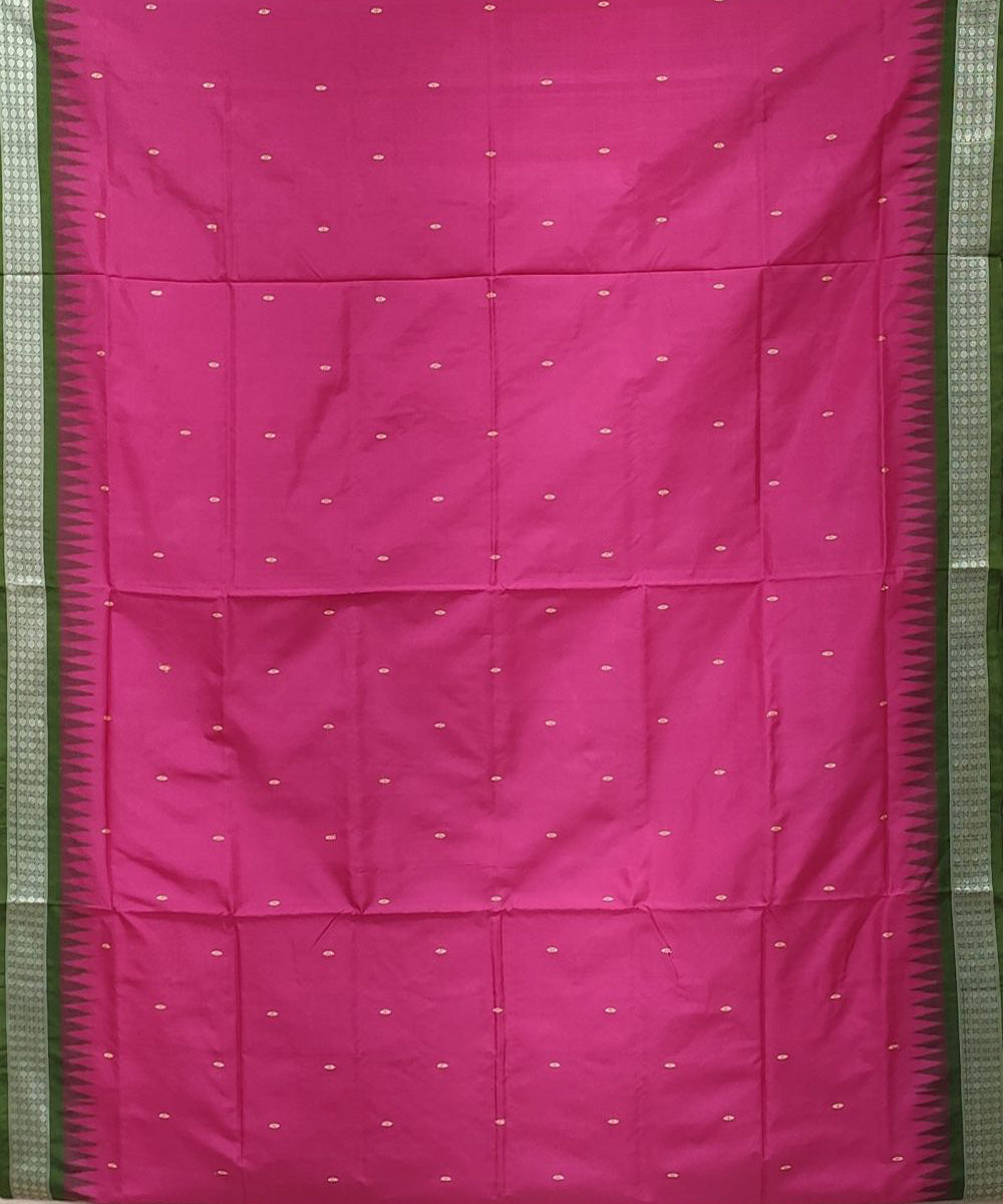 Pink olive green handwoven bomkai silk saree