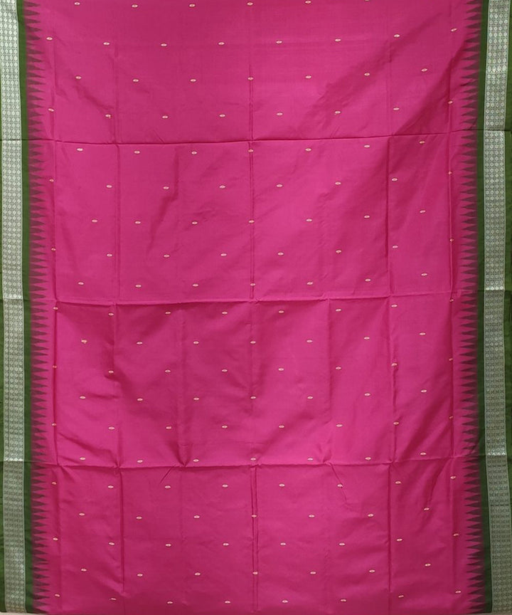 Pink olive green handwoven bomkai silk saree